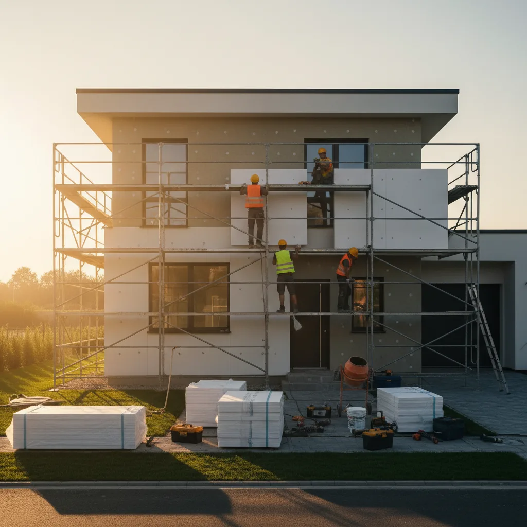 Isolation thermique par l'extérieur d'une façade de maison